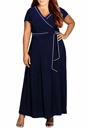 Womens V Neck Short Sleeves Plus Size Casual Maxi Dress